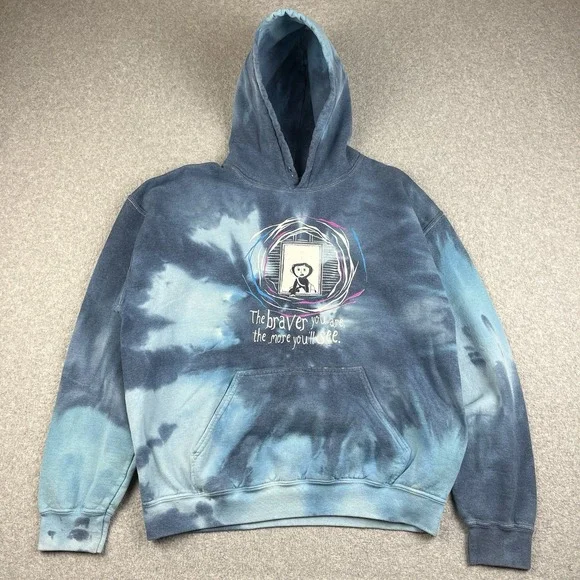 Coraline Hoodie Mens Large Braver Tunnel Blue Tie Dye Laika Hot Topic Kidcore - Picture 1 of 10